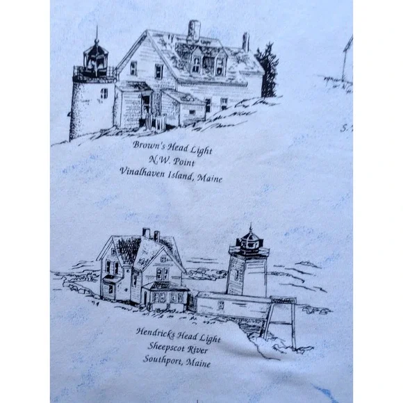 Vintage Maine Lighthouse Shirt Mens Large AOP Single Stitch Fruit of the Loom - Picture 3 of 9